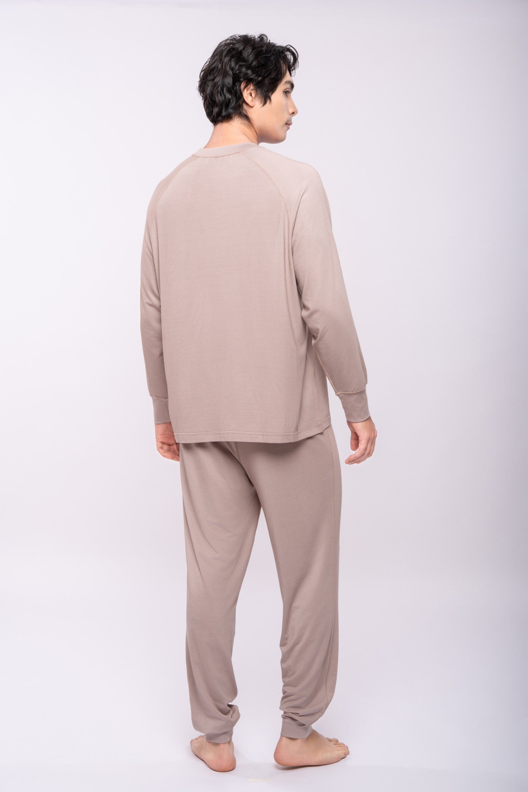 保濕護膚家居服 - 長袖圓領上身睡衣 (男裝, 彈性袖口)