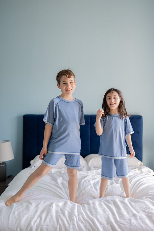 Loungewear Kids - Short Sleeve Round Neck T-Shirt (Blue, Unisex)