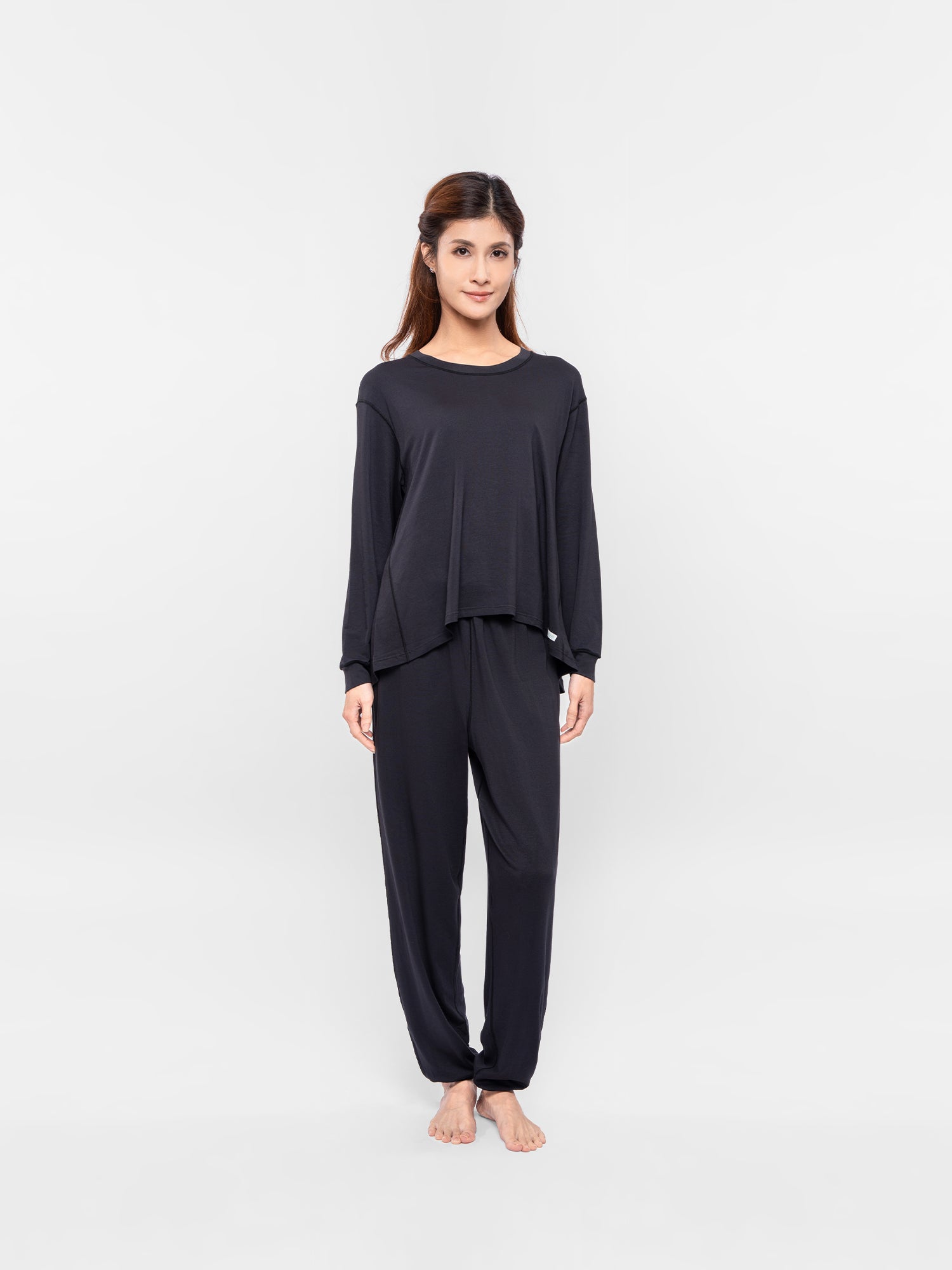 Women Loungewear - Long Sleeve Round Neck Shirt (Elastic Sleeve Cuff)