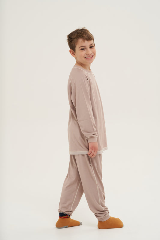 Loungewear Package Kids - Tan Long Sleeve Round Neck Shirt with Long Pant (Boys)