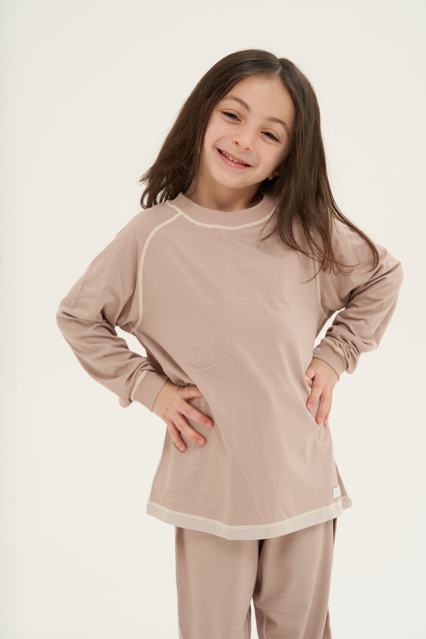 Loungewear Package Kids - Tan Long Sleeve Round Neck Shirt with Long Pant (Girls)