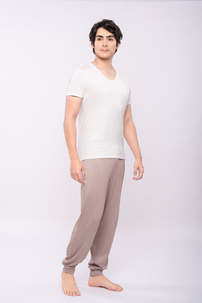 Men Short Sleeve T-Shirt (White, V Neck)