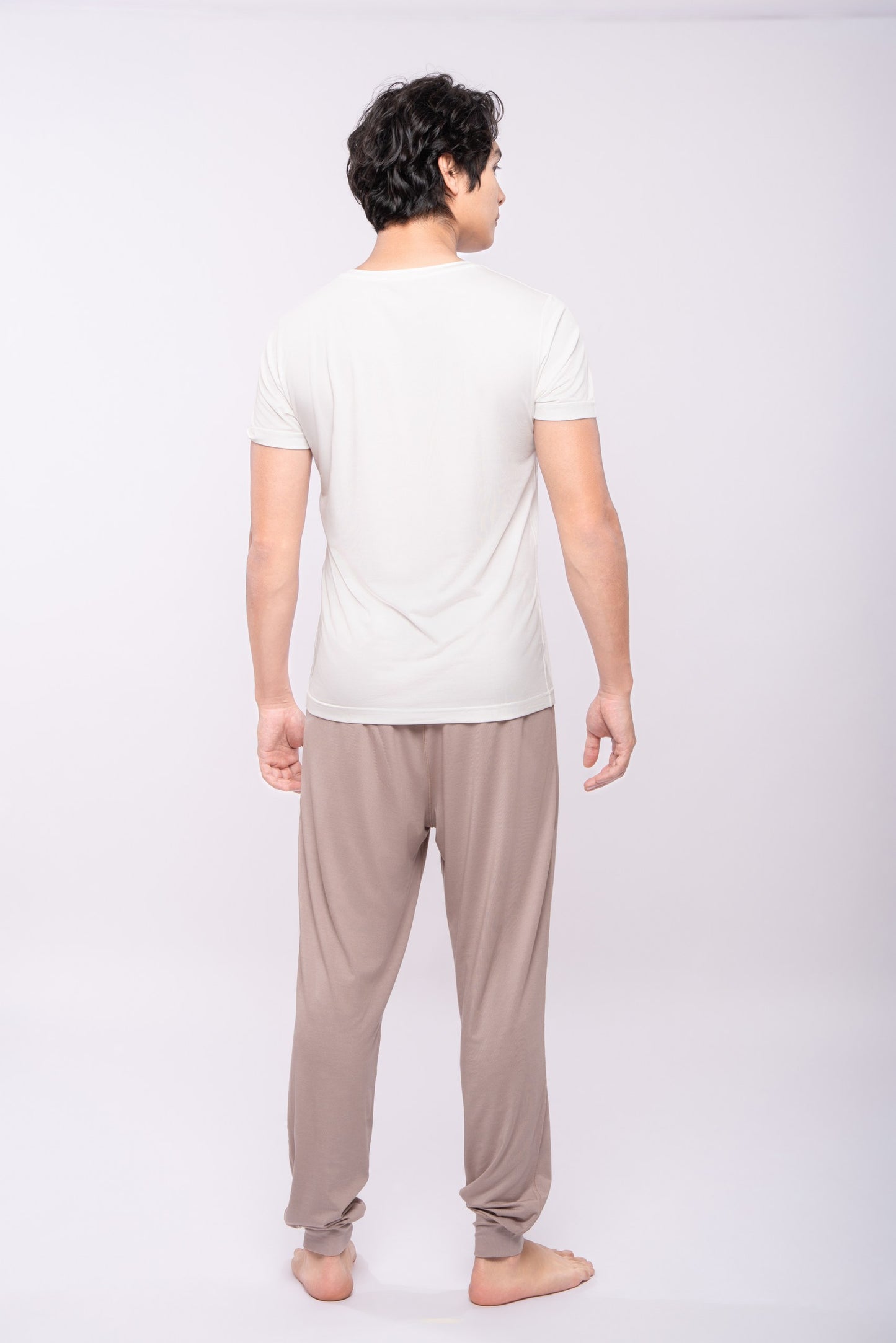 Men Short Sleeve T-Shirt (White, V Neck)